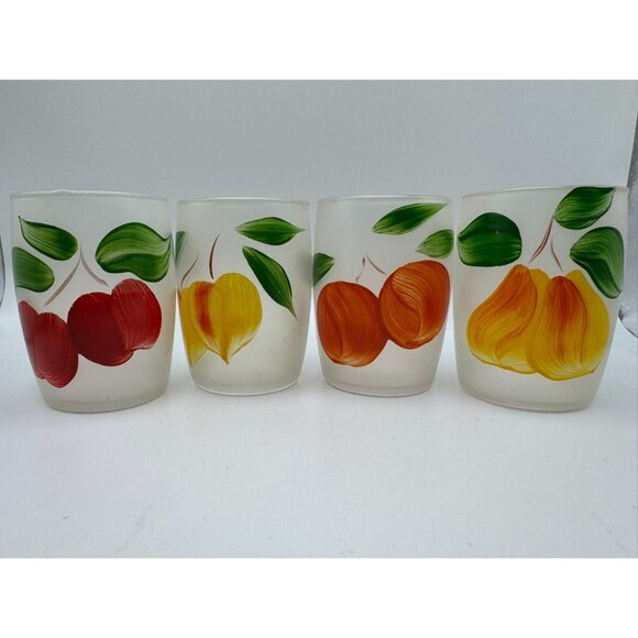 4 Bartlett Collins Gay Fad Handpainted Fruits juice glasses 3.25" Vintage - Picture 7 of 8